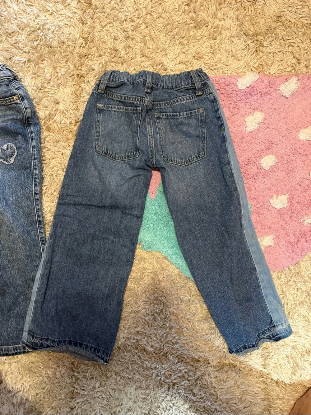 Girls' Blue Denim Jeans - Heart Patch & Two-Tone Styles